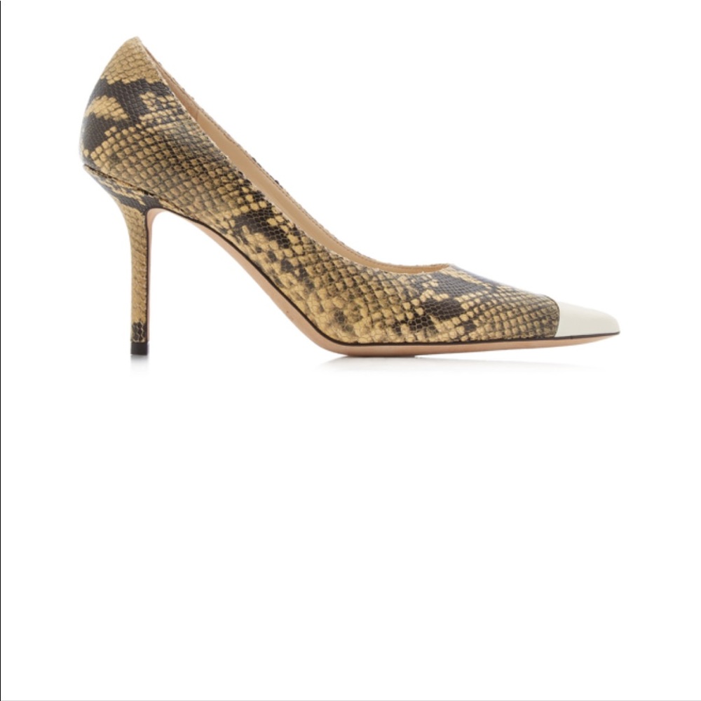 Jimmy Choo Love Cap-toe Snakeskin-embossed Leather Pumps In Latte/ Dijon